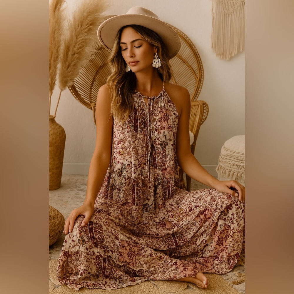 Anthropologie | DREW natural Morocco floral maxi dress size small NWT